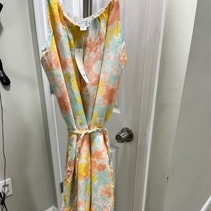Francescas light pink yellow floral ruffle hem  dress